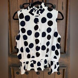 Elegant Polka Dot Ruffle Blouse - Black and White
